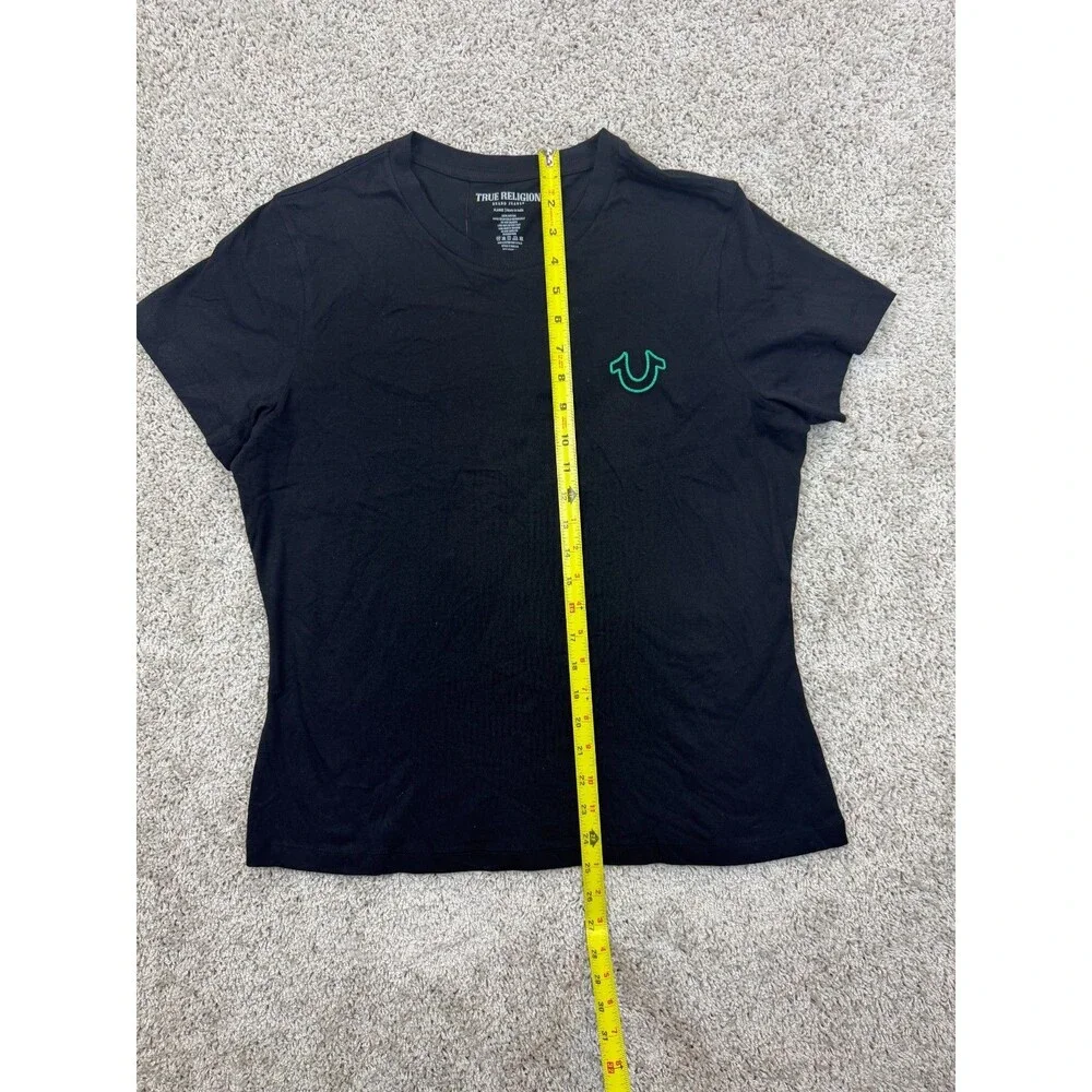True Religion Men's TR Chain Stitch T-Shirt XL Jet Black Green Logo NWT $59